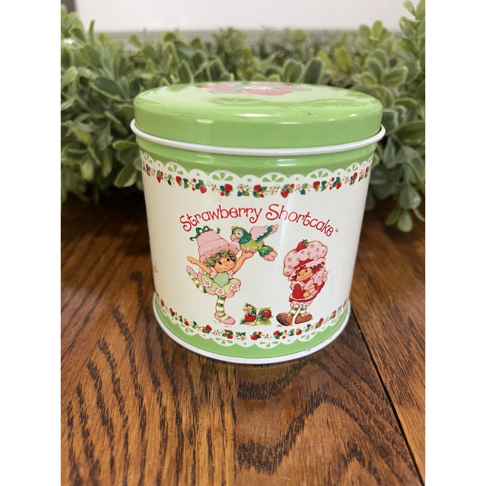 Strawberry Shortcake Tin 1982 American Greetings 4" Round Green Vintage RARE